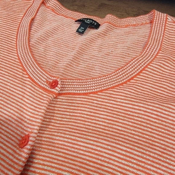 Talbots Orange Red Sparkly Stripes Button Front cardigan Size 2X - Picture 4 of 16